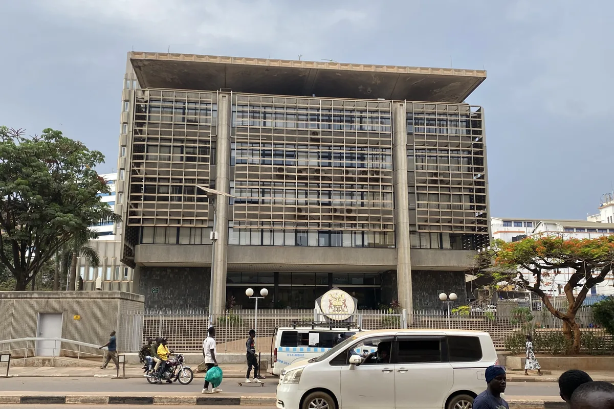 The Bank of Uganda building on a Kampala street